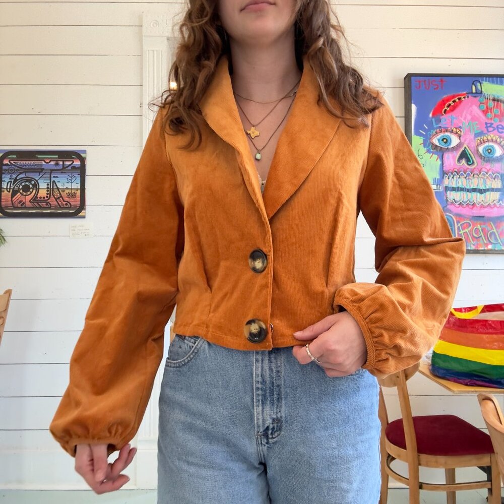 Band of Gypsies cropped blazer with balloon sleeves - Burnt Orange